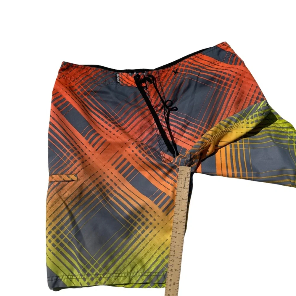 Hurley‎ Men’s Board Shorts Size 36 Gray Yellow Orange | Surf Swim Trunks Y2K
